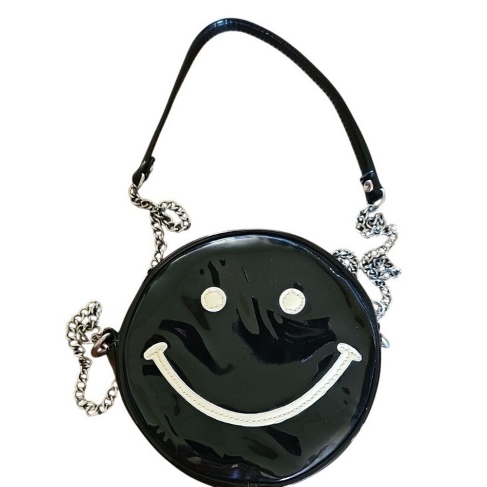 Love Trove Black Patent Round Smiley Face Crossbody Bag 90s Y2K Goth Purse
